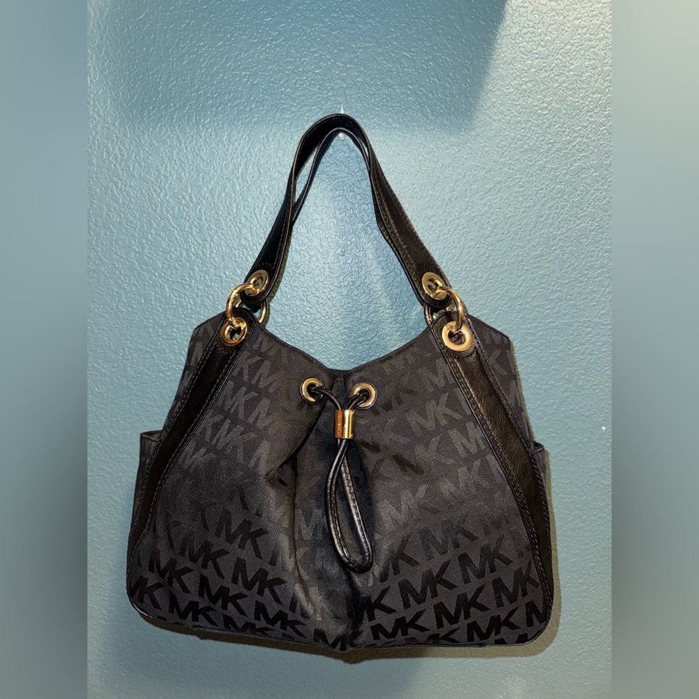 Michael Kors Black MK Logo Jacquard Shoulder Bag